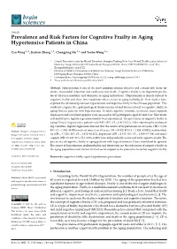 Prevalence and Risk Factors for Cognitive Frailty in Aging Hypertensive Patients in China