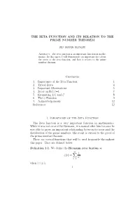 The Zeta Function and Its Relation to the Prime Number Theorem