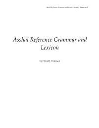 Asshai Reference Grammar and Lexicon—David J