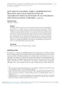 Just Like in Colonial Times? Administrative Practice and Local Reflections on ‘Grassroots Neocolonialism’ in Autonomous and Postcolonial Dahomey, –