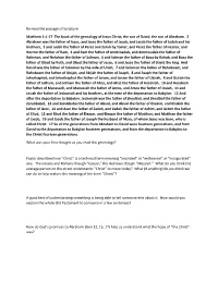 Re-Read the Passage of Scripture Matthew 1:1-17 the Book of The