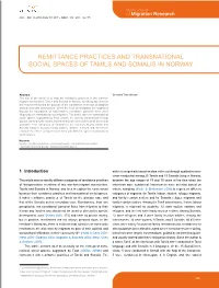 REMITTANCE PRACTICES and TRANSNATIONAL Social Spaces of Tamils and Somalis in Norway