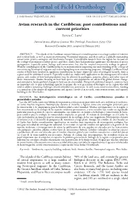 Avian Research in the Caribbean: Past Contributions and Current Priorities Steven C