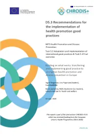 D5.3 – Recommendations for the Implementation of Health Promotion