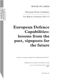 European Defence Capabilities: Lessons from the Past, Signposts for the Future