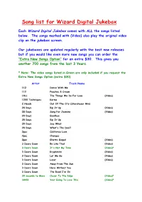 Song List for Wizard Digital Jukebox