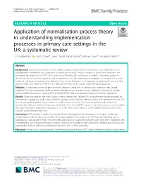 Application of Normalisation Process Theory in Understanding Implementation Processes in Primary Care Settings in the UK