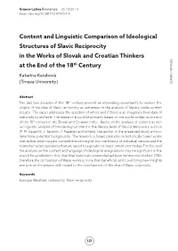 Content and Linguistic Comparison of Ideological Structures of Slavic Reciprocity in the Works of Slovak and Croatian Thinkers at the End of the 18Th Century