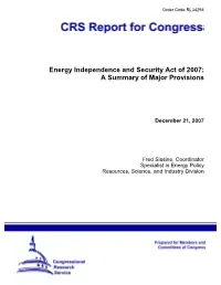 Energy Independence and Security Act of 2007: a Summary of Major Provisions