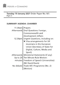Order Paper for Tue 19 Jan 2021