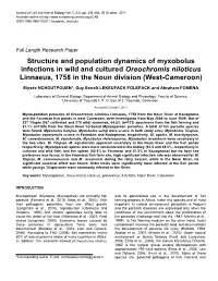 Structure and Population Dynamics of Myxobolus Infections in Wild and Cultured Oreochromis Niloticus Linnaeus, 1758 in the Noun Division (West-Cameroon)