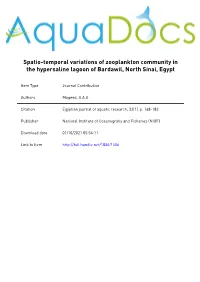 Spatio-Temporal Variations of Zooplankton Community in the Hypersaline Lagoon of Bardawil, North Sinai, Egypt