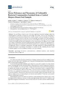 Stress-Tolerance and Taxonomy of Culturable Bacterial Communities Isolated from a Central Mojave Desert Soil Sample