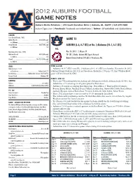2012 Auburn Football Game Notes