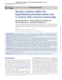 Genetic Variation Within the Hypothalamus-Pituitary-Ovarian Axis in Women with Recurrent Miscarriage