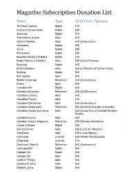 Magazine Subscription Donation List