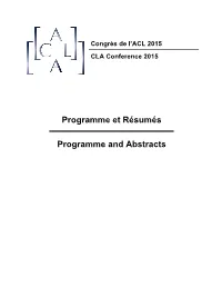 Programme Et Résumés Programme and Abstracts