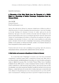 Scientific Contribution a Discussion of the Baby Hatch from the Viewpoint