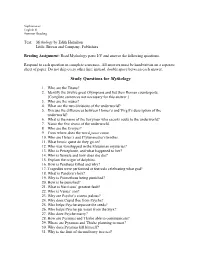 Study Questions for Mythology