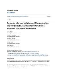 Genomics-Informed Isolation and Characterization of a Symbiotic Nanoarchaeota System from a Terrestrial Geothermal Environment