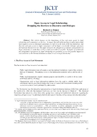Open Access to Legal Scholarship: Dropping the Barriers to Discourse and Dialogue