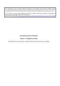 The Handbook of Peer Production Chapter 13: Wikipedia and Wikis