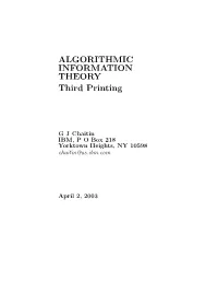 ALGORITHMIC INFORMATION THEORY Third Printing