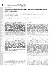 Deregulated Wnt/Β-Catenin Program in High-Risk Neuroblastomas Without