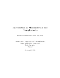 Introduction to Metamaterials and Nanophotonics