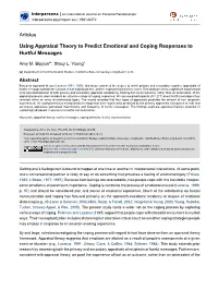 Using Appraisal Theory to Predict Emotional and Coping Responses to Hurtful Messages