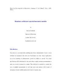 Random Coefficient Repeated Measures Models