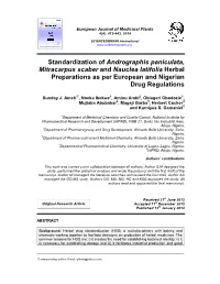 Standardization of Andrographis Paniculata , Mitracarpus Scaber And