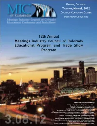 12Th Annual Meetings Industry Council of Colorado Educational Program and Trade Show Program