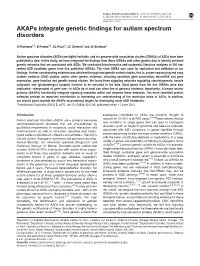 Akaps Integrate Genetic Findings for Autism Spectrum Disorders