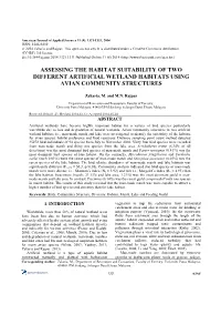 Assessing the Habitat Suitability of Two Different Artificial Wetland Habitats Using Avian Community Structures