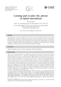 Corning and Cocaine: the Advent of Spinal Anaesthesia