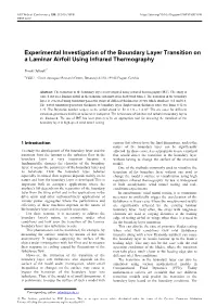 Experimental Investigation of the Boundary Layer Transition on a Laminar Airfoil Using Infrared Thermography