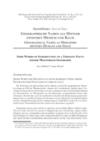 Geographische Namen Als Mittler Zwischen Mensch Und Raum Geographical Names As Mediators Between Humans and Space