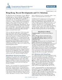 Hong Kong: Recent Developments and U.S. Relations