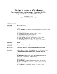 The 2Nd Investing in Africa Forum Experience Sharing and Investment Promotion, Building Complementarities and Shared Prosperity