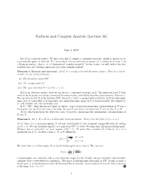 Surfaces and Complex Analysis (Lecture 34)