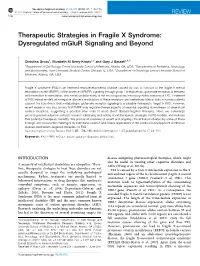 Therapeutic Strategies in Fragile X Syndrome: Dysregulated Mglur Signaling and Beyond