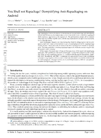 Demystifying Anti-Repackaging on Android a ∗ a a a Alessio Merlo , , Antonio Ruggia , Luigi Sciolla and Luca Verderame