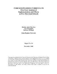 Five-Year Analysis of Implementation and Effects in Five Maryland Schools