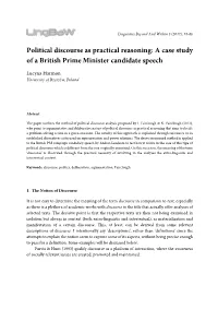 Political Discourse As Practical Reasoning: a Case Study of a British Prime Minister Candidate Speech