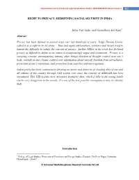 RIGHT to PRIVACY: REDEFINING SOCIAL SECURITY in INDIA Satya