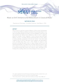 Music As Evil: Deviance and Metaculture in Classical Music*