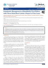 Endodontic Management of Mandibular First Molars with Three
