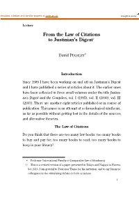 From the Law of Citations to Justinian's Digest1）