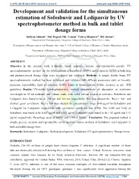 Development and Validation for the Simultaneous Estimation of Sofosbuvir and Ledipasvir by UV Spectrophotometer Method in Bulk A